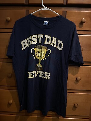 #ad #1 Dad Best Dad Ever T Shirt Navy Blue Gold White Size Mens L d3 $15.32