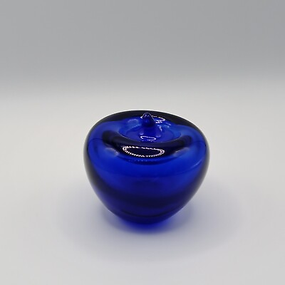 #ad Art Glass Cobalt Blue Apple Paperweight Gift Fruit Office $21.60