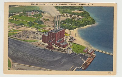 #ad Steam Electric Generating Stdtion Oswego. New York NY Linen Postcard $4.99