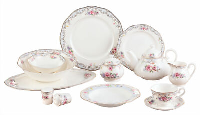 #ad Royalty Porcelain quot;Romantic Bloomquot; 57 pc Dinnerware Set for 8 Bone China $725.99