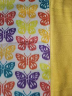 #ad Throw Blanket Butterflies Colorful on White Fleece::Yellow Fleece $28.00