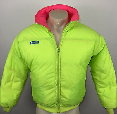 #ad Womens Columbia Jacket Reversible Coat Down Insulated neon Vintage 80s Ski XL $59.99