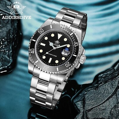 #ad Addiesdive 316L Steel Men#x27;s Luxury Quartz watch Date Diver 200M Waterproof $64.99