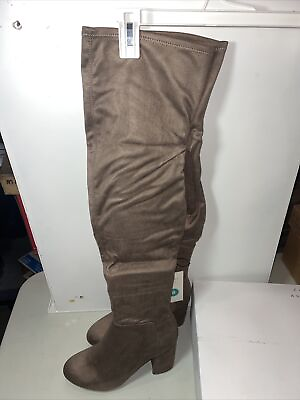 #ad Over The Knee Taupe Microsuede Thigh High Heel Boots Size 8 Tonya A New Day $11.47