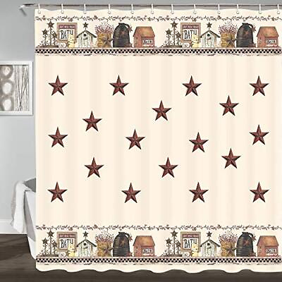 #ad Rustic Country Shower Curtain Primitive Barn Star Relax Bath Outhouse Christmas $25.61