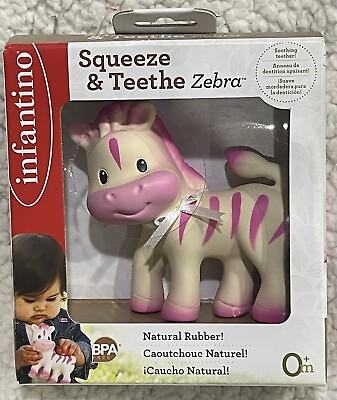#ad Infantino Baby Teether Toy Squeeze amp; Teethe Zebra Squeaker Natural Rubber NEW $16.99