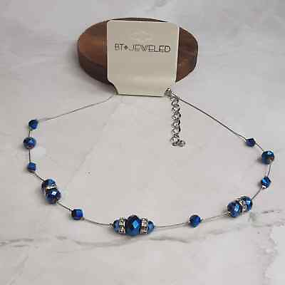 #ad BT Jeweled Silver amp; Blue Beaded Necklace $12.00