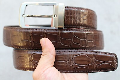 #ad Luxury Dark Brown Genuine Crocodile Belly Leather Skin Men#x27;s Belt Handmade $54.40