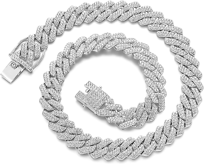 #ad Cuban Link Chain Mens Iced Out Miami Cuban Necklace Cubic Zirconia $21.99