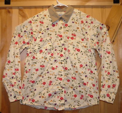 #ad Vintage Cabin Creek Button Front Shirt Blouse Floral Tan Collar Womens Medium $15.88