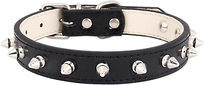 #ad Dog Collar with Spikes Adjustable Rivet Dog Collar Genuine Leather Spiked S... $16.99
