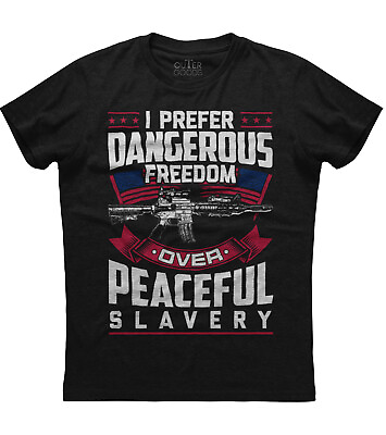 #ad I Prefer Dangerous Freedom Over Peaceful Slavery New Men#x27;s Shirt Gun Bullets Tee $17.95
