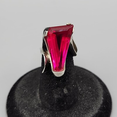#ad Large Fantasy Cut Lab Created Ruby Sterling Silver Modernist Ring Sz 5 7.5g $338.36