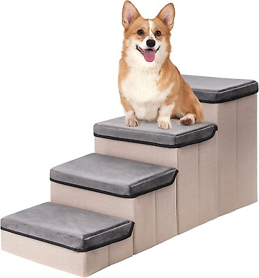 #ad MEWOOFUN 4 Tier Folding Pet Dog Stairs Small Dogs Gray Cats Ramp Indoor Dog Toy $29.99