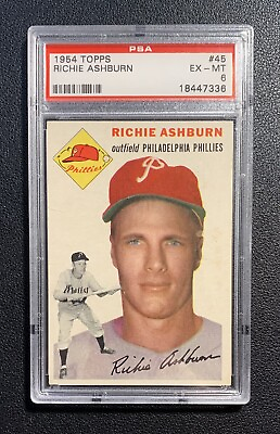 #ad 1954 Topps #45 Richie Ashburn PSA 6 EX MT Philadelphia Phillies HOF $169.99