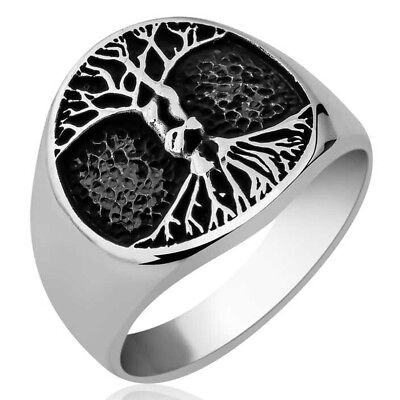 #ad 925 Sterling Silver Life Tree Men#x27;s Ring $39.90