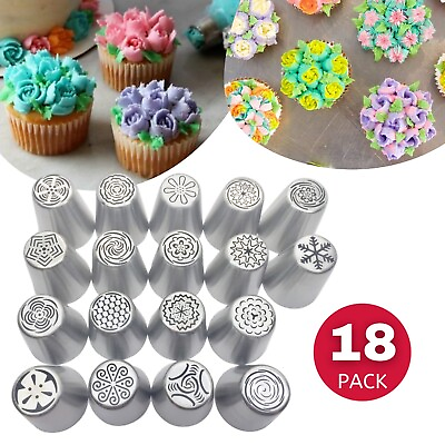 #ad 18PC Russian Icing Piping Tips Tulip Flower LARGE Decorating Kit Set Cake Pastry $10.99