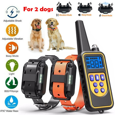 2 Collar Set 2600 FT Remote Dog Shock Training Rechargeable Waterproof LCD Pet $35.00