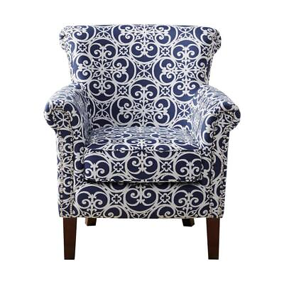 #ad Madison Park Club Chair Round Arm Tight Back Geometric Polyester Solid Wood Navy $413.93