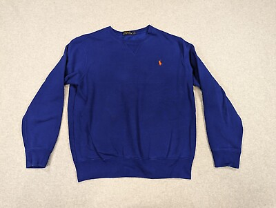 #ad Ralph Lauren Polo Sweatshirt Mens Large Blue Sweatshirt Fleece Sport Orange Pony $25.00
