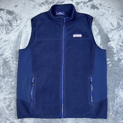 #ad Vineyard Vines Vest Mens Large Sleeveless Full Zip Fleece Blue $24.99