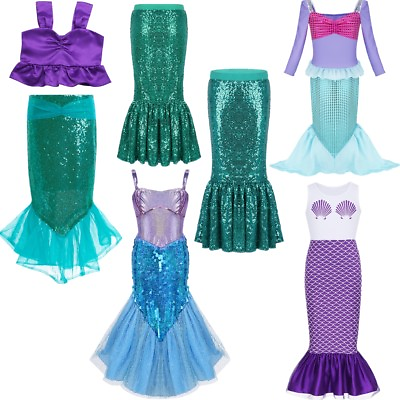 #ad Girls Kids Mermaid Princess Dress Cosplay Costume Halloween Party Maxi Skirt $13.35