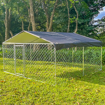 Dog fence 10 x 10 Ft Outdoor Chain Link Dog Kennel Enclosure w Door amp; Cover $344.85