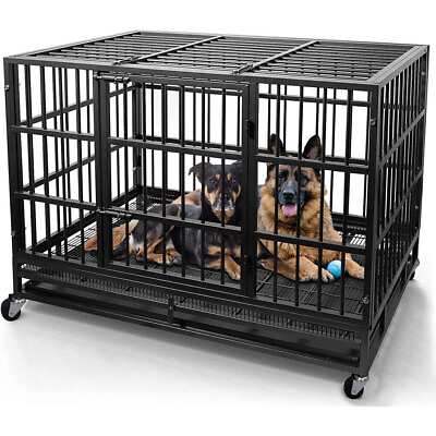 #ad Super Strong Metal Dog Cage Black Pet Kennel with Wheels Crate Tray XL XXL XXXL $219.91