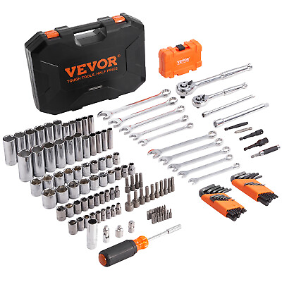 #ad VEVOR Mechanics Tool Set and Socket Set 1 4in 3 8in Drive 145 Pcs SAE and Metric $64.99
