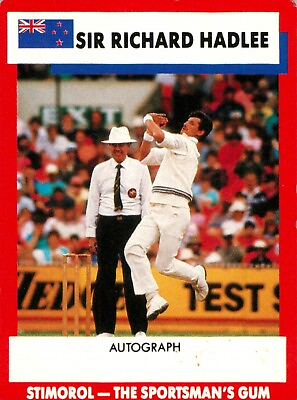 #ad 1990 1991 New Zealand Test Cricket Stimorol Card Sir Richard Hadlee AU $7.99