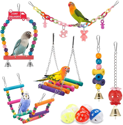 #ad Bird Parakeet ToysSwing Hanging Standing Chewing Toy Hammock Climbing Ladder Bi $26.66
