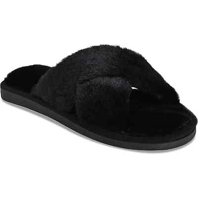 #ad Asny Fiona Women Black Faux Rabbit Fur Cross Band Slip On Cozy Slippers US 9 9.5 $18.39