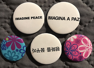 #ad Vintage Pinback Collectible Button Set of 5 Imagine Peace Lot 9 Assorted 1.25 1. $8.10