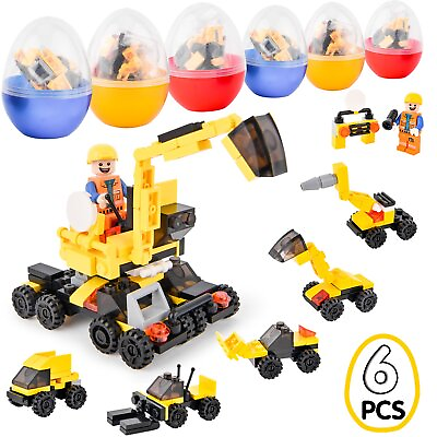 #ad 6x Jumbo Easter Eggs Filled Building Blocks Vehicle Toys for Kids Easter Basket $9.18