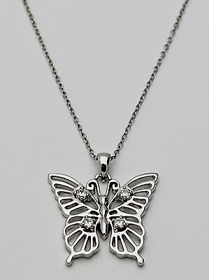 #ad DaneCraft Tarnish Free 925 Sterling Silver CZ Butterfly Necklace 18” $19.99