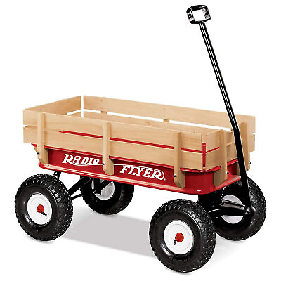 #ad Radio Flyer Full Size All Terrain Classic Steel and Wood Pull Along Wagon Red $145.49