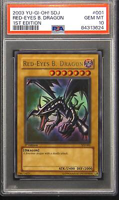 #ad 2003 SDJ 001 Red Eyes Black Dragon 1st Edition Ultra Rare Yu Gi Oh Card PSA 10 $610.00