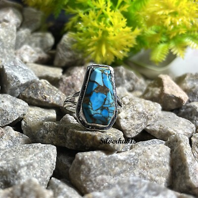 #ad Blue Copper Turquoise 925 Sterling Silver Band Ring Handmade Jewelry BS31 $12.57