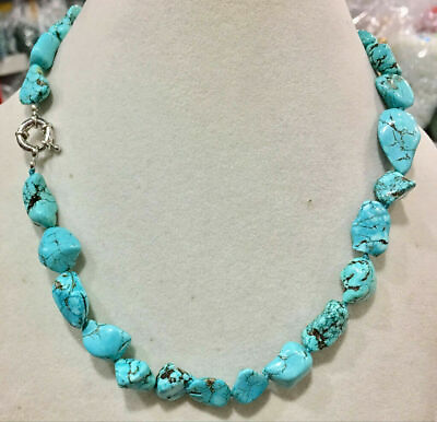 #ad New Genuine Natural 10 14mm Blue Turquoise Gemstone Irregular Beads Necklace 18#x27; $4.20