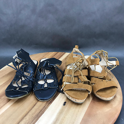 #ad Esprit Black Brown Strappy Lace Up Sandals 2 Pack Little Girls Size 13 $5.39