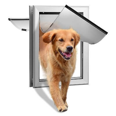 #ad Large Aluminum Pet Dog Door Magnetic Locking Double Layer Flap Screen Gate Frame $129.99