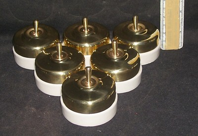 #ad Vintage Brass And Porcelain Ceramic 6 Electric Switch buttons Home Decor One Way $112.10