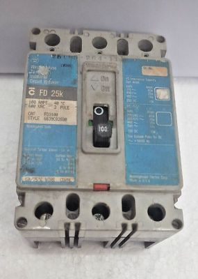 #ad Westinhouse FD 25k 100 Amp Cat F03100 Industrial Circuit Breaker Tested OK $250.00