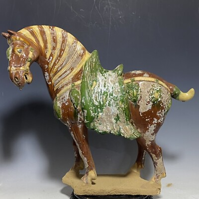 #ad 20.0quot; old antique song dynasty liao sancai porcelain squama animal horse statue $663.99