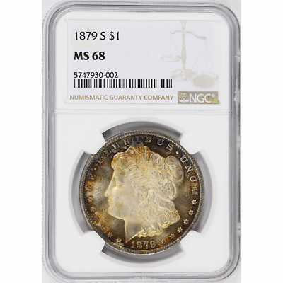 #ad 1879 S $1 Morgan Silver Dollar NGC MS68 Blinding Luster Toned $5199.99