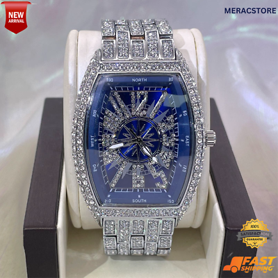 #ad Hip Hop Fully Ice Out Men#x27;s Watch Luxury Iced Cz Diamond Stainless Steel Silver $65.55
