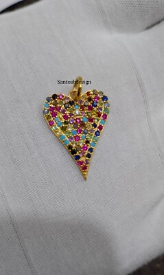 #ad Beautiful Heart Multi Sapphire 925 Sterling Silver Charm Pendant JewelryGift $78.50
