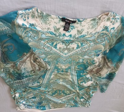 #ad Styleamp;Co Womens Tunic Sequence Beaded Blouse Size Large Floral Green $15.10