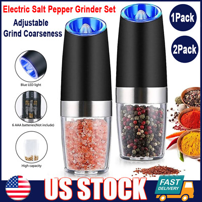 #ad Automatic Gravity Electric Pepper Salt Grinder Set w LED Light Stainless Steel $14.98