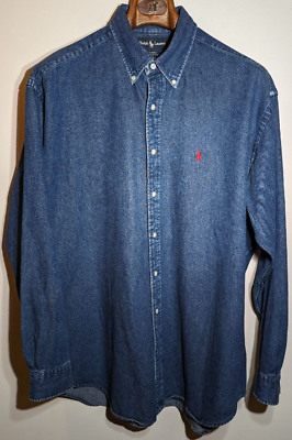 #ad Polo Ralph Lauren Blaire Long Sleeve Classic Fit Denim Button Down Shirt Mens XL $62.99